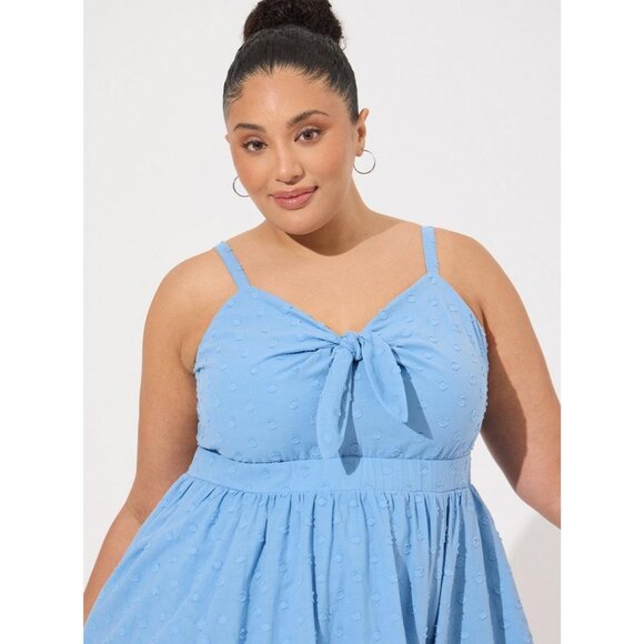 Torrid Mini Embroidered Challis Tie Front Eyelet Blissful Blue 4X Skater Dress - Picture 2 of 4
